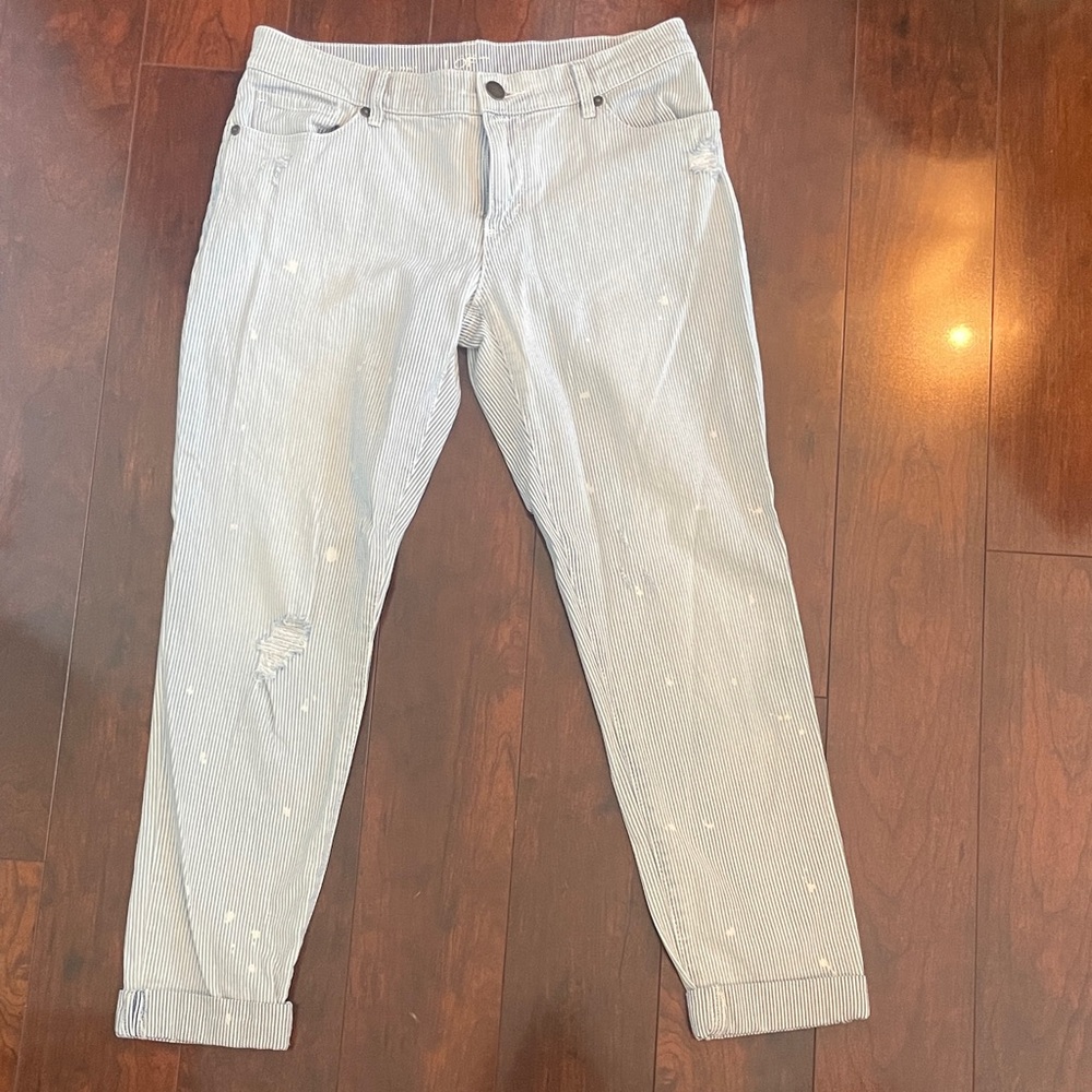 LOFT Navy and White Striped Jeans